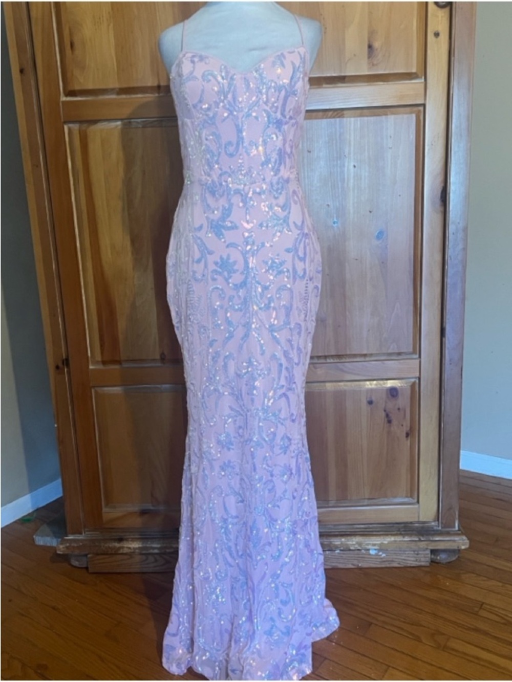 New Lulus Elegant Pink & Blue Sequin Strapless Mermaid Evening Gown Sz US XL - Picture 9 of 9